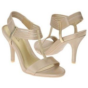 KENNETH COLE  GOLD SATIN & LEATHER SLING BACKS